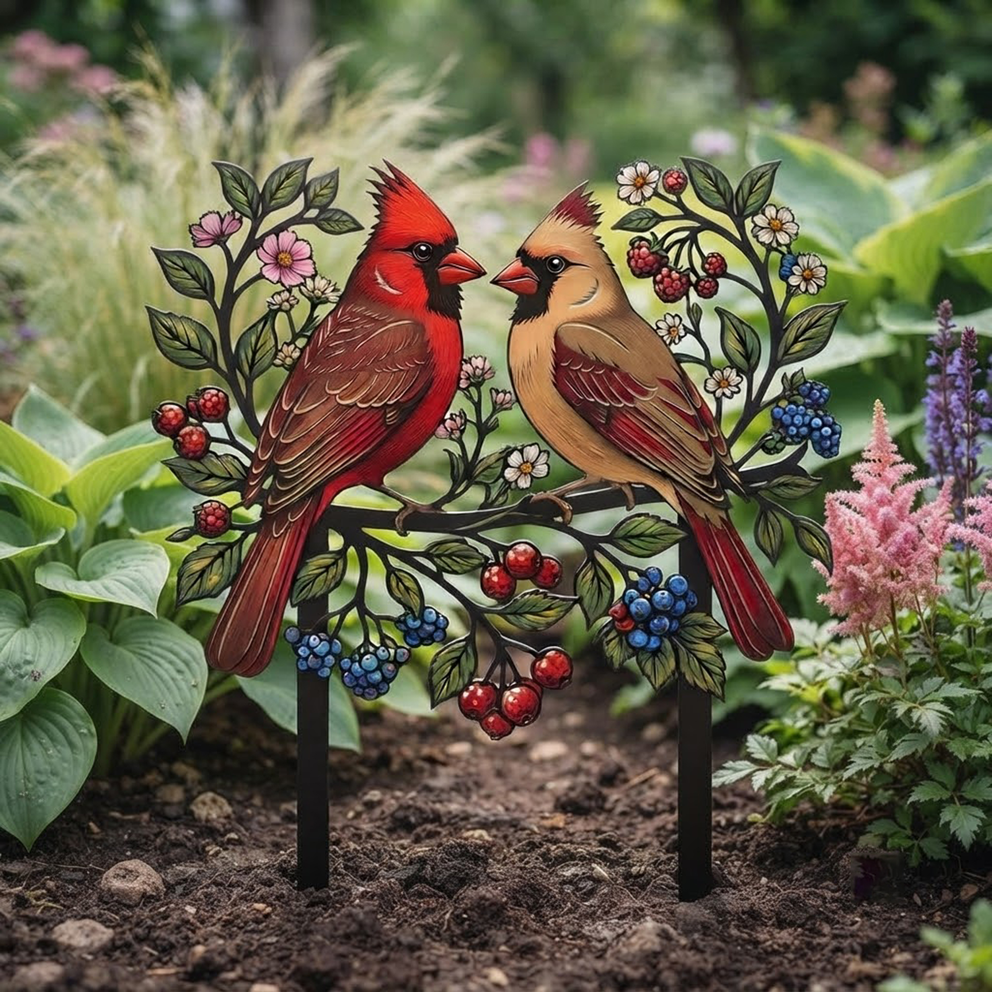 Cardinal Couple Garden Stake - product view 3