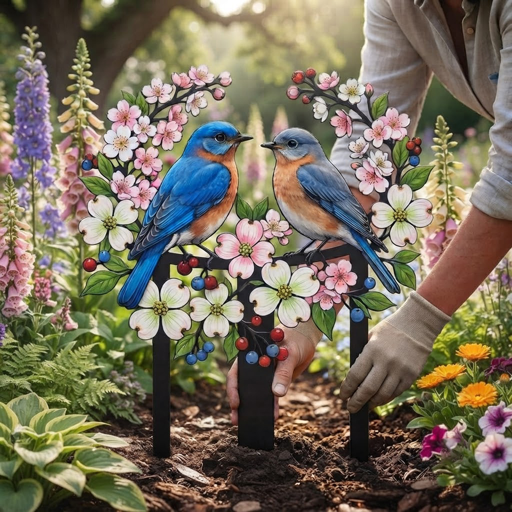 Bluebird Couple Garden Stake