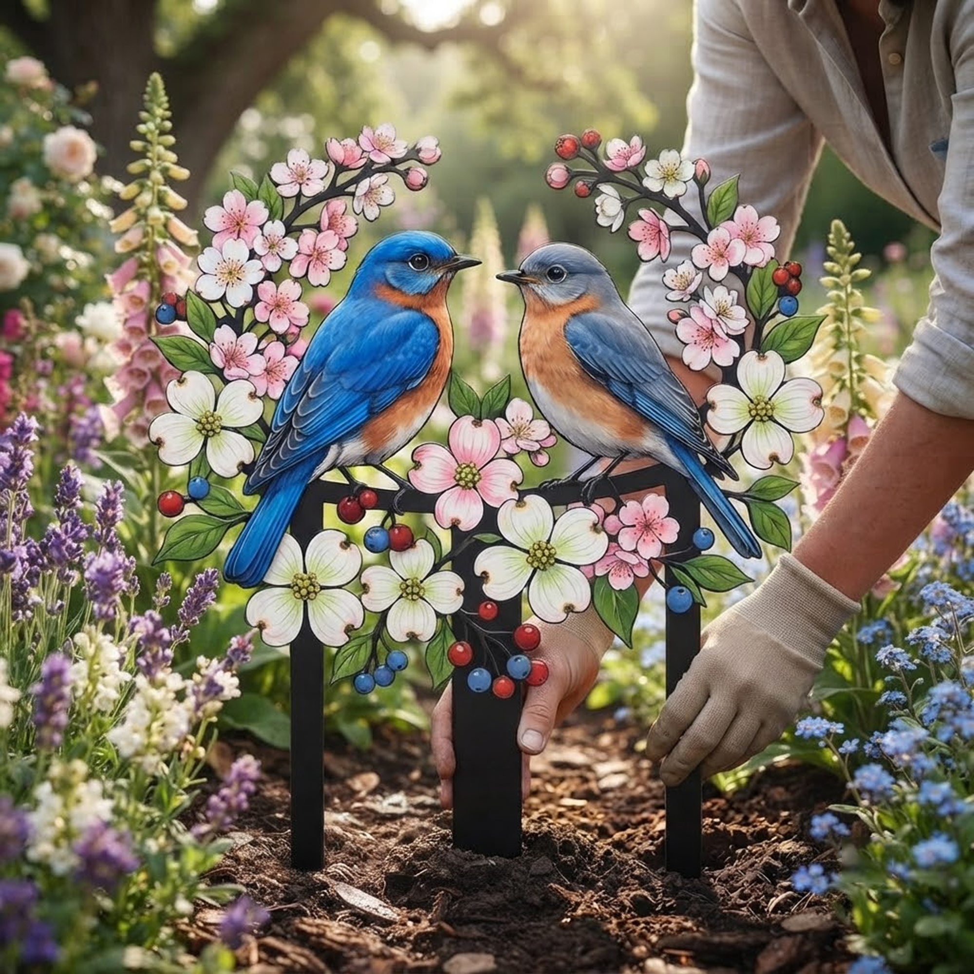 Bluebird Couple Garden Stake - product view 2