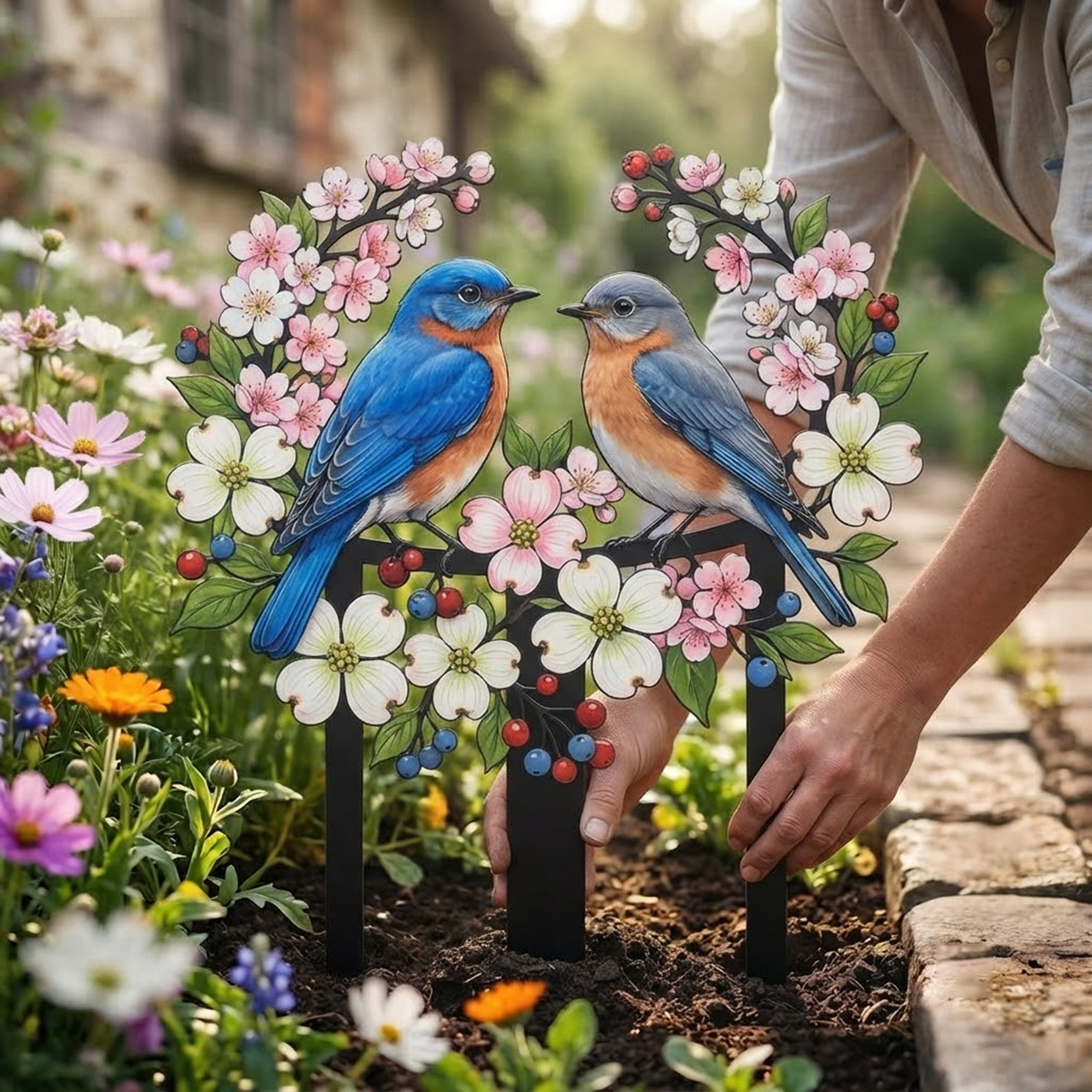 Bluebird Couple Garden Stake - product view 3
