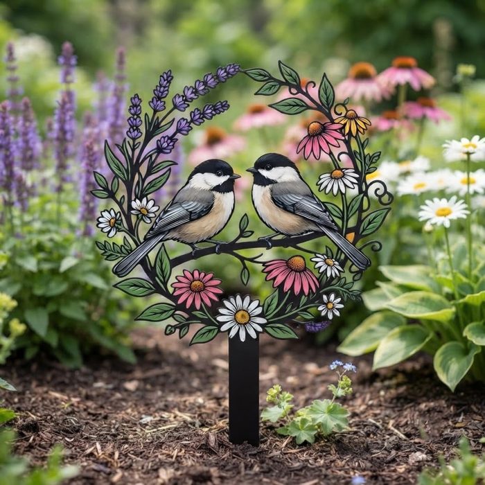 Chickadee Couple Garden Stake