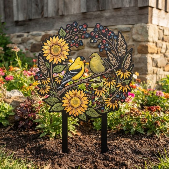 Goldfinch Sunflower Garden Stake