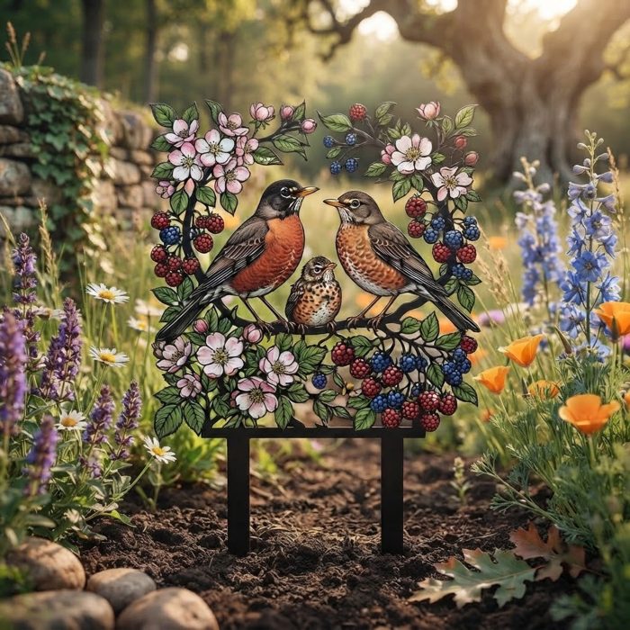 Robin Family Garden Stake