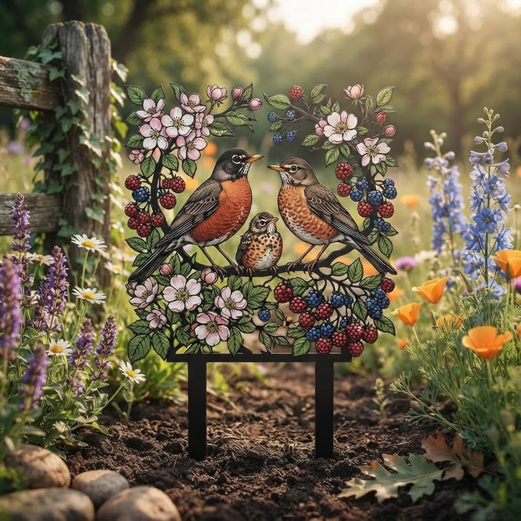 Robin Family Garden Stake - product view 2