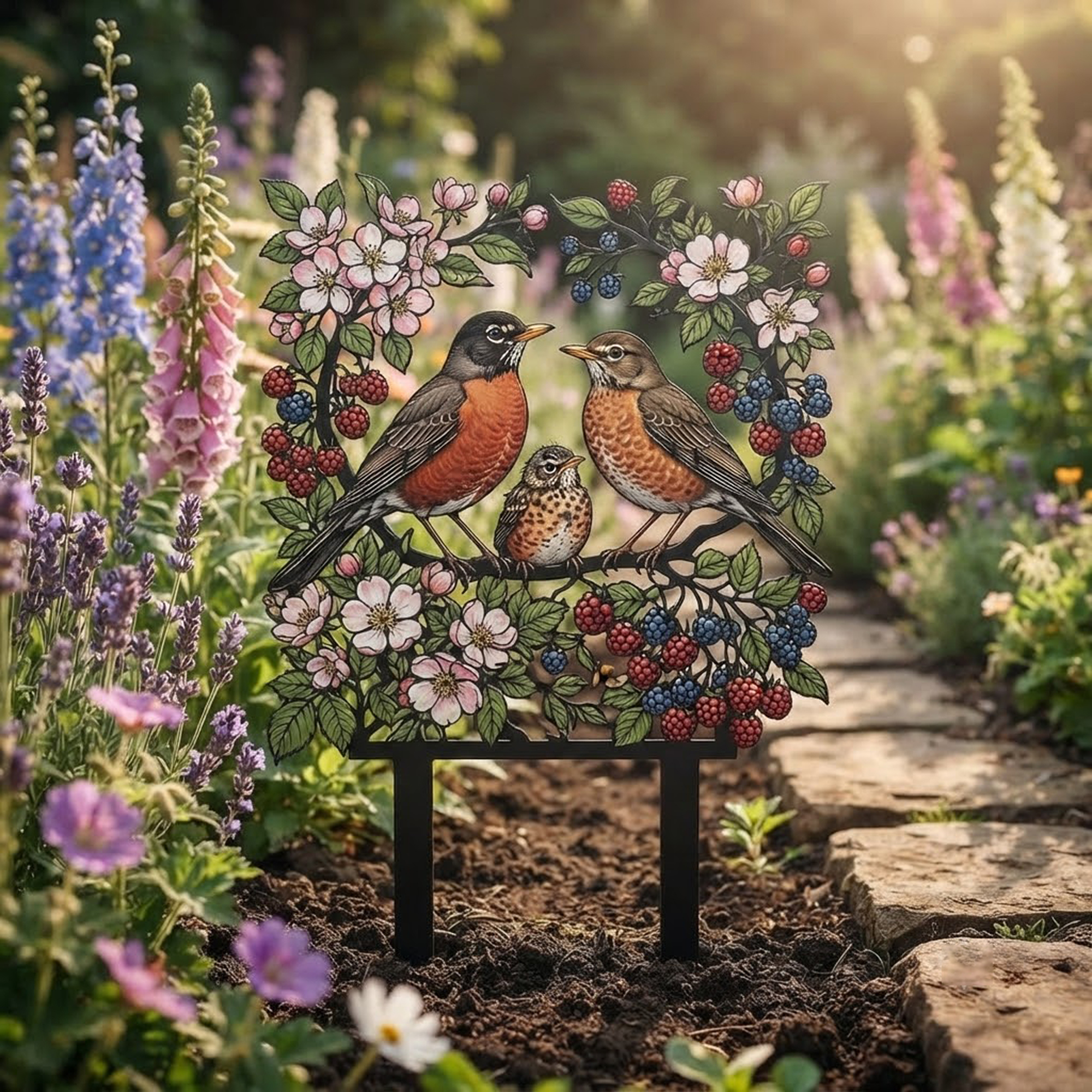 Robin Family Garden Stake - product view 3