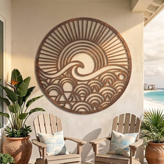 Modern Coastal Wave Metal Wall Art