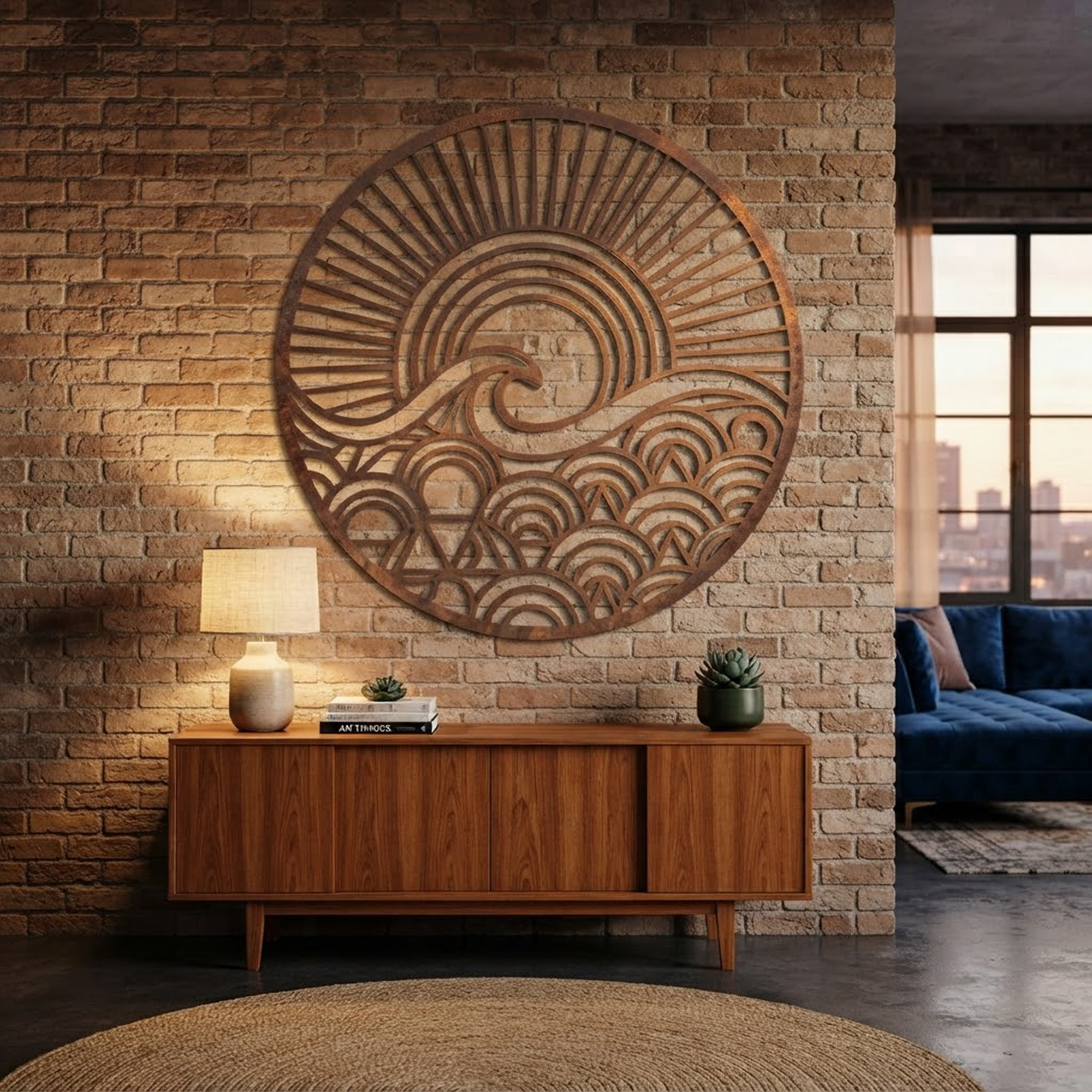 Modern Coastal Wave Metal Wall Art - product view 2