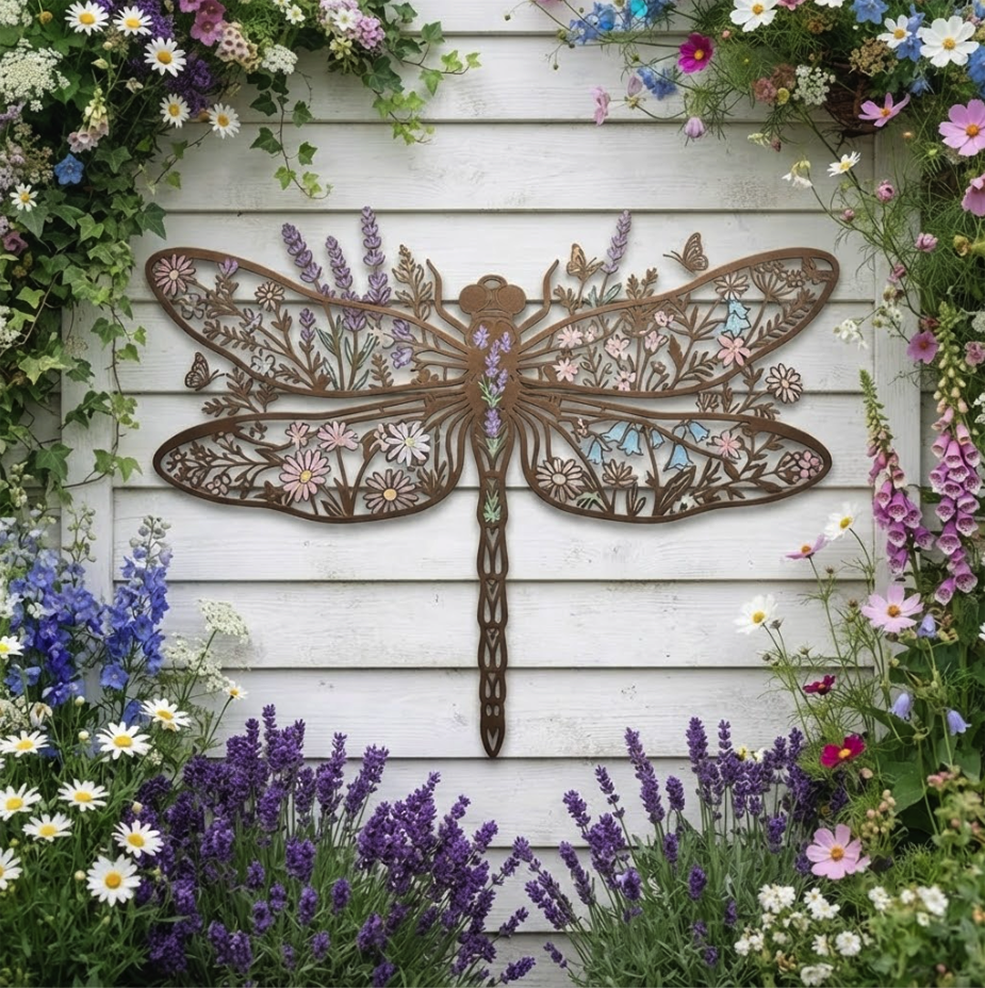 Dragonfly Floral Metal Wall Art
