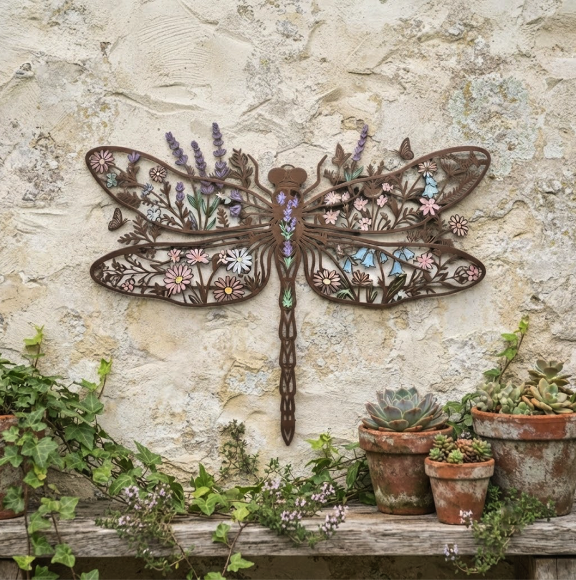 Dragonfly Floral Metal Wall Art - product view 2