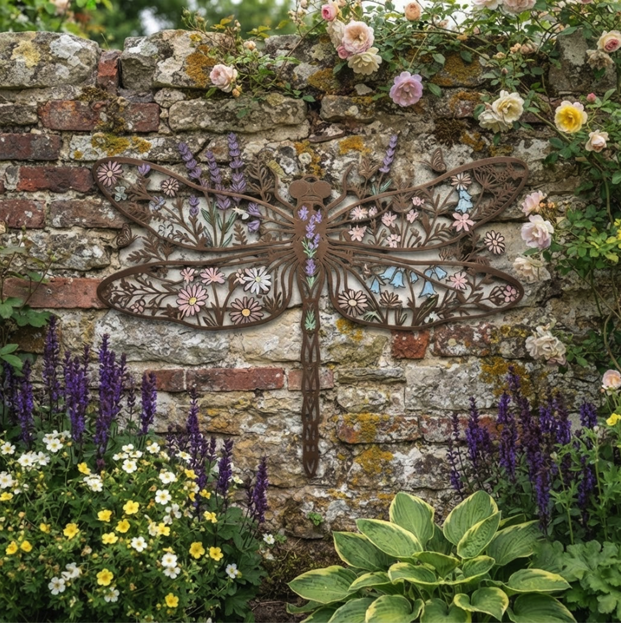 Dragonfly Floral Metal Wall Art - product view 3