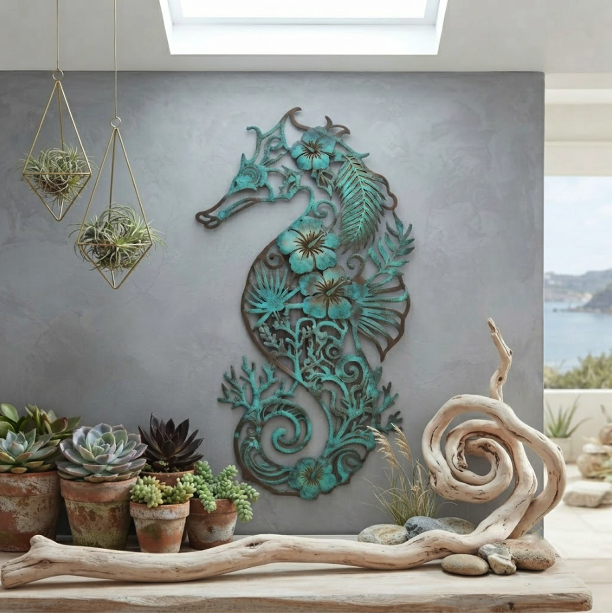 Floral Seahorse Metal Wall Art - product view 3