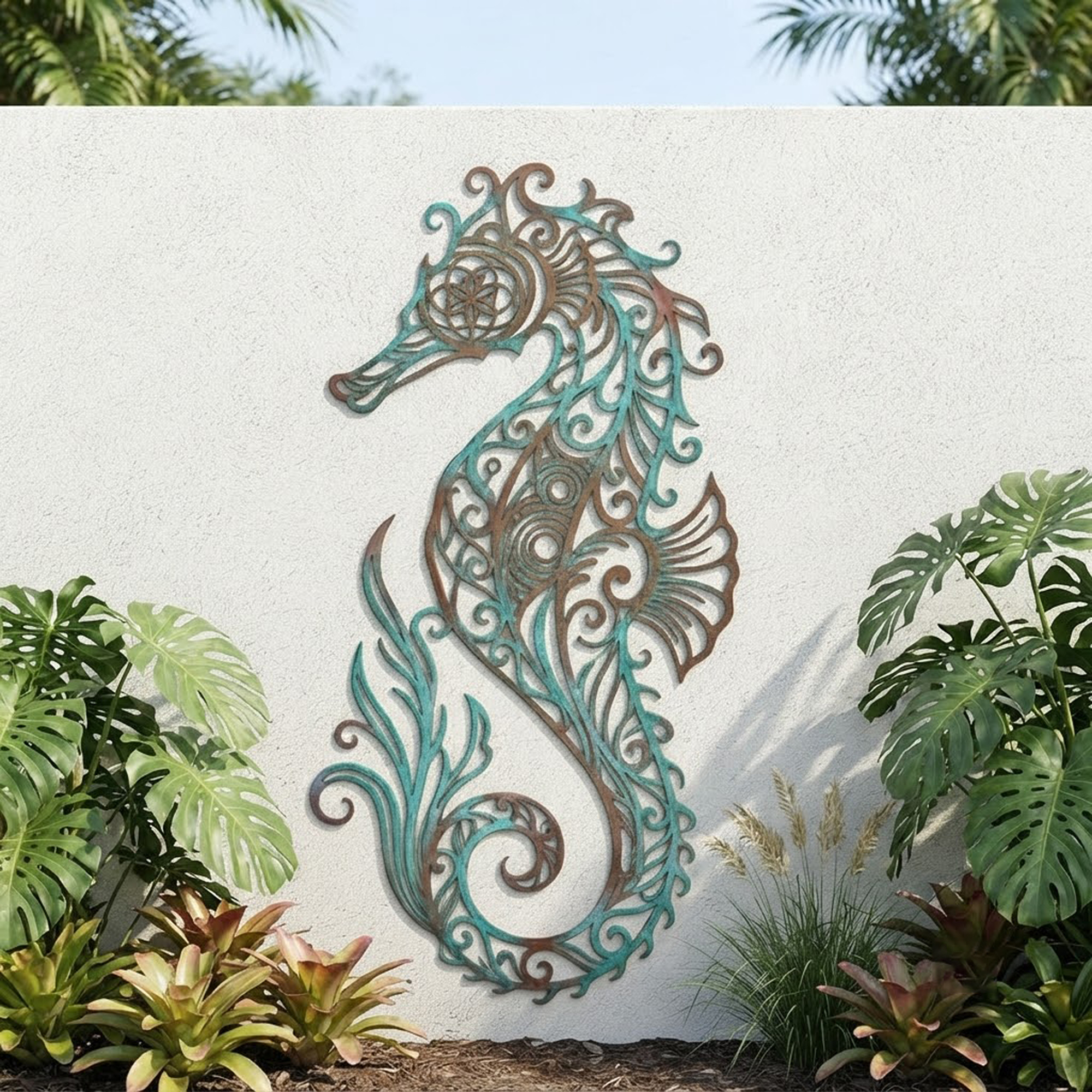 Patina Seahorse Metal Wall Art
