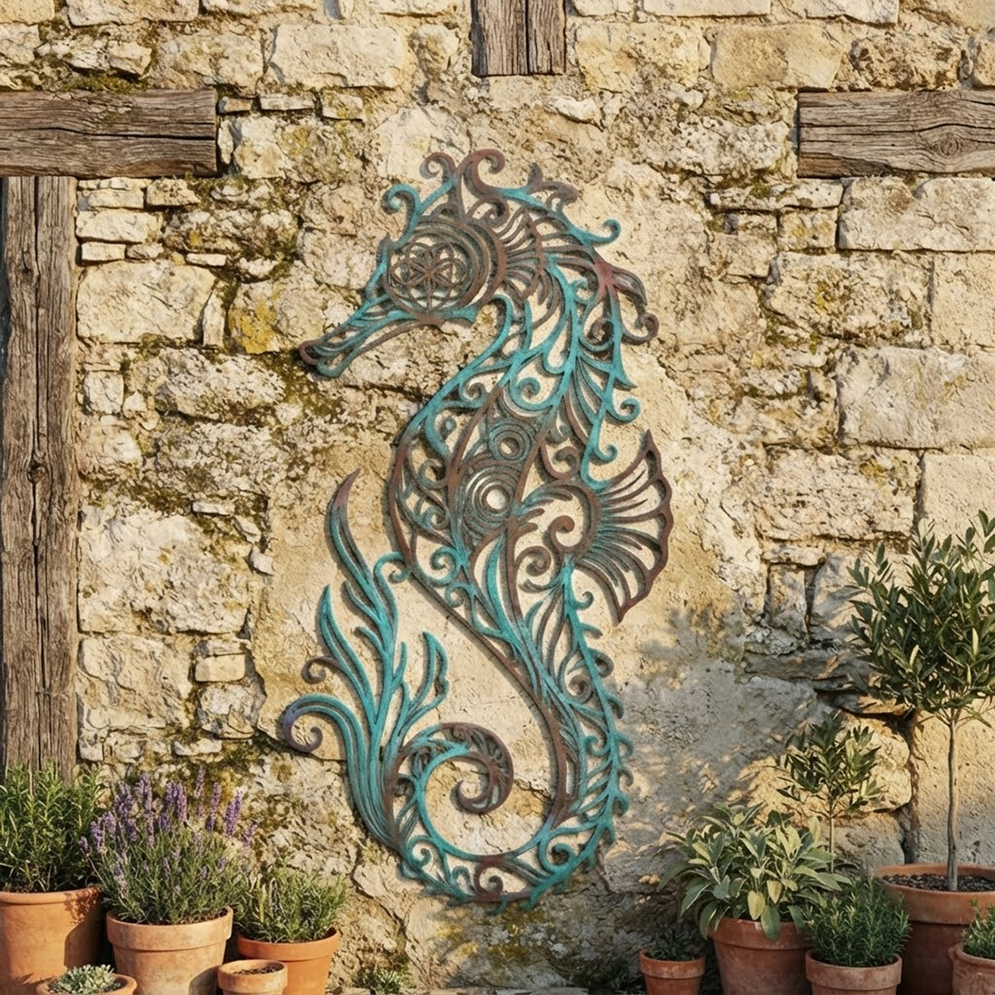 Patina Seahorse Metal Wall Art - product view 2