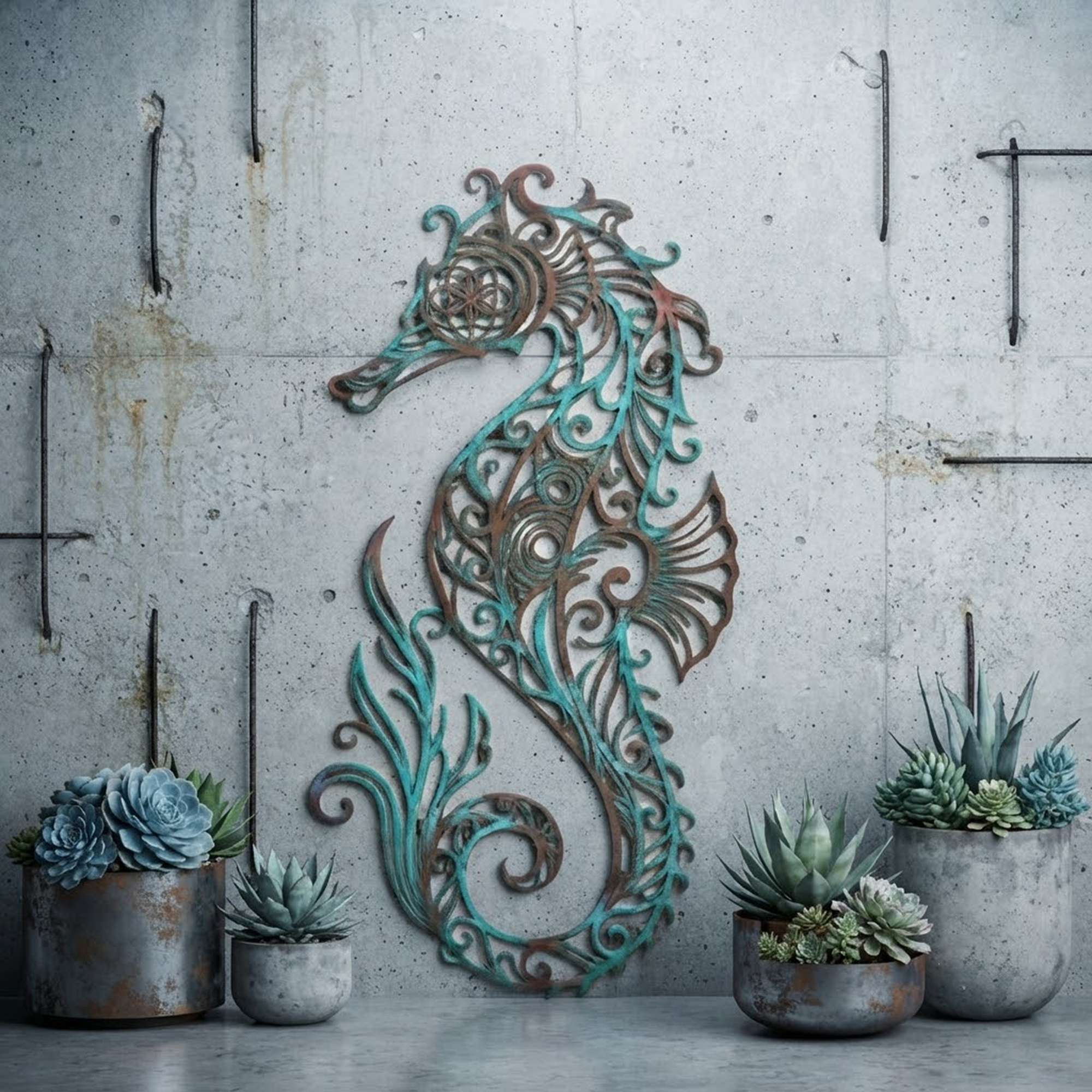 Patina Seahorse Metal Wall Art - product view 3