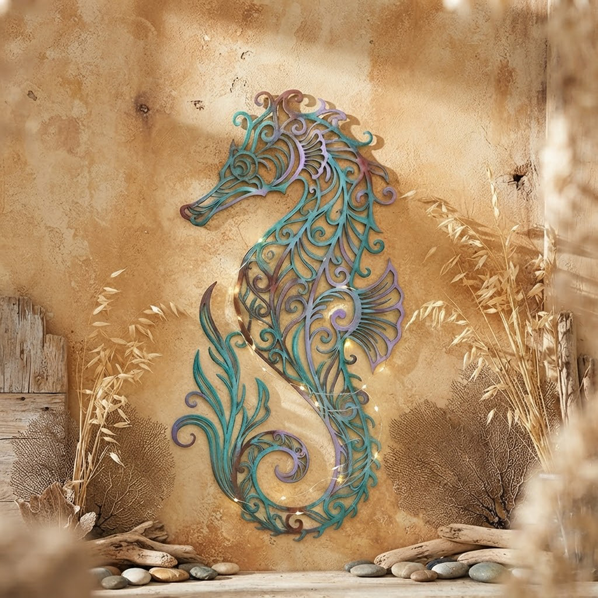 Patina Seahorse Metal Wall Art