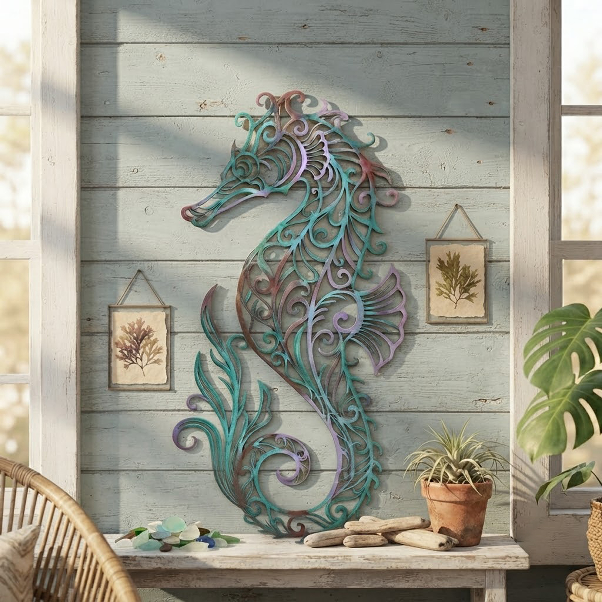 Patina Seahorse Metal Wall Art - product view 2