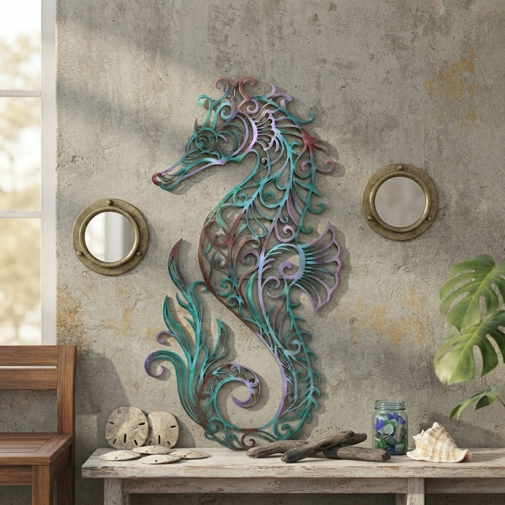 Patina Seahorse Metal Wall Art - product view 3