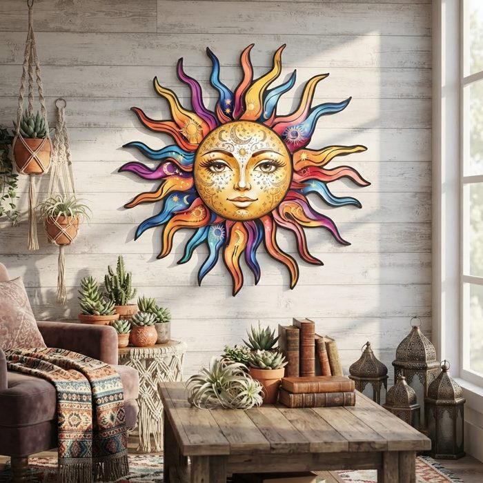 Colorful Celestial Sun Metal Wall Art