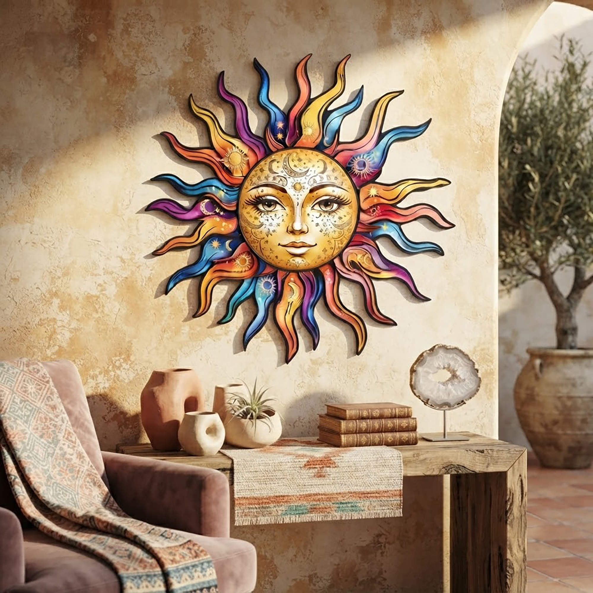 Colorful Celestial Sun Metal Wall Art - product view 2