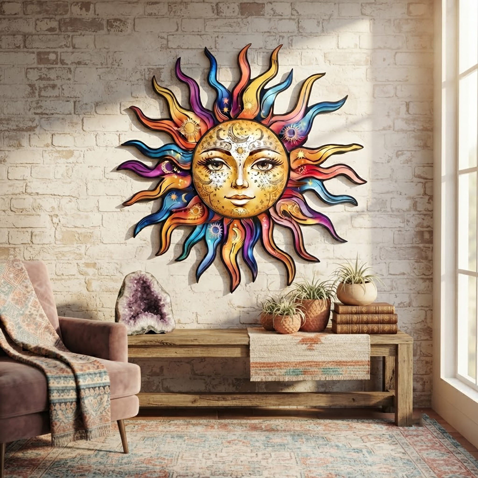 Colorful Celestial Sun Metal Wall Art - product view 3