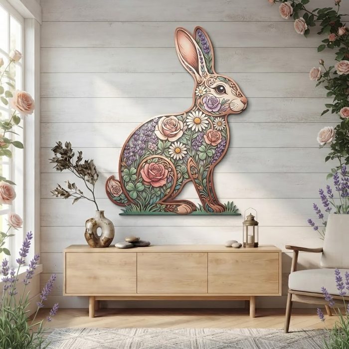 Floral Bunny Metal Wall Art