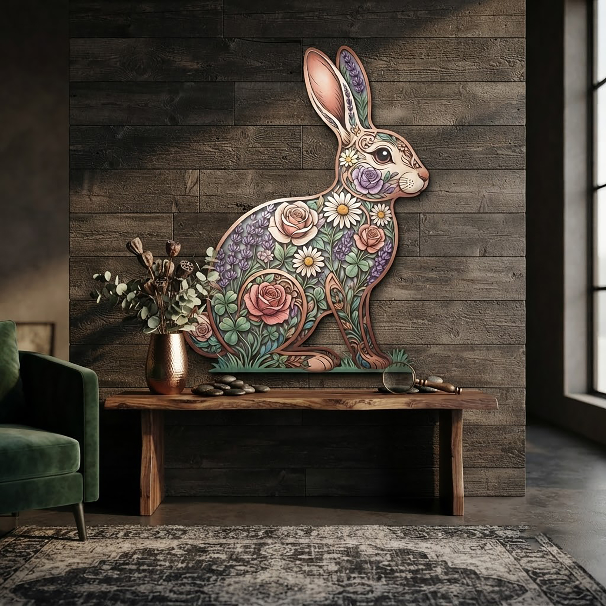 Floral Bunny Metal Wall Art - product view 2