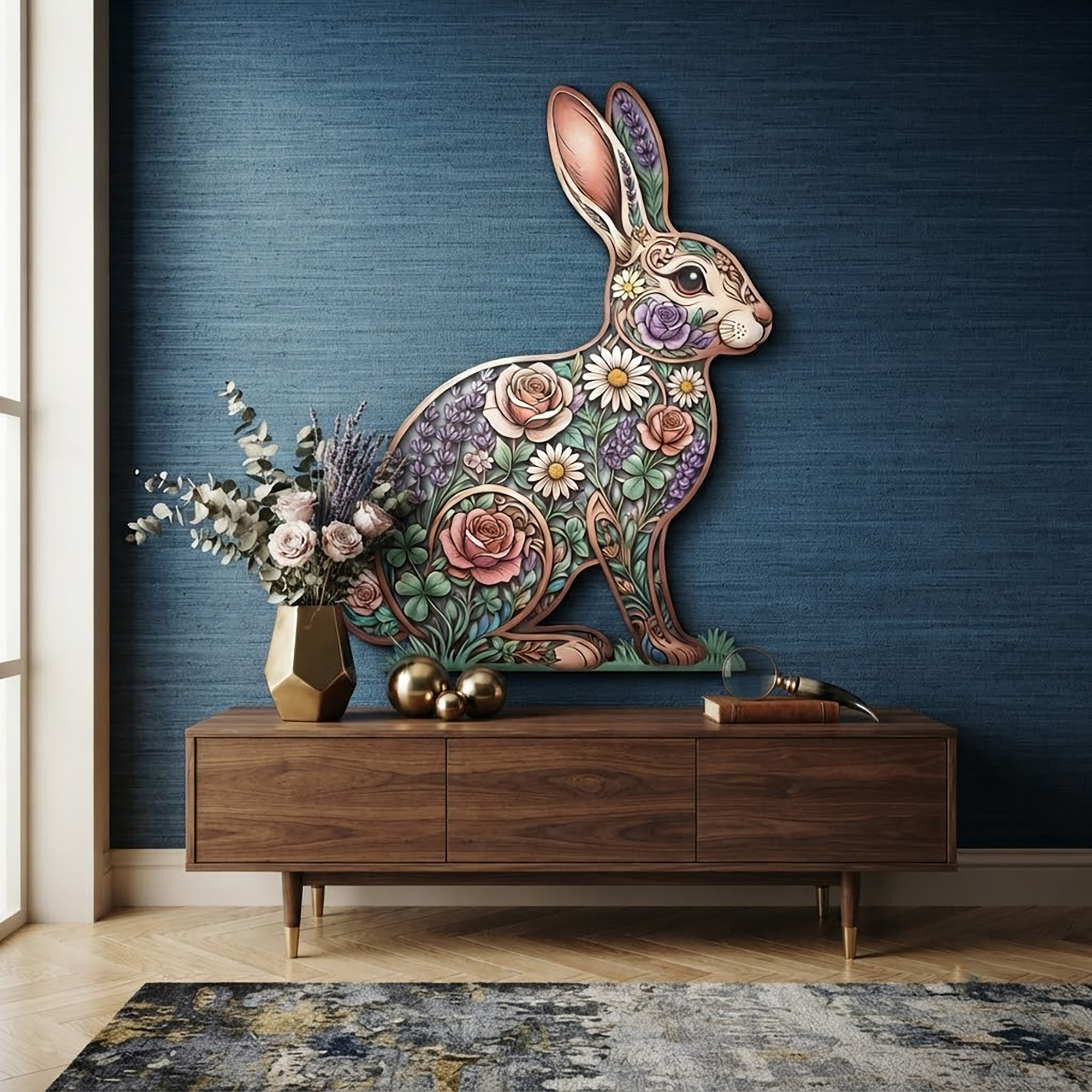 Floral Bunny Metal Wall Art - product view 3