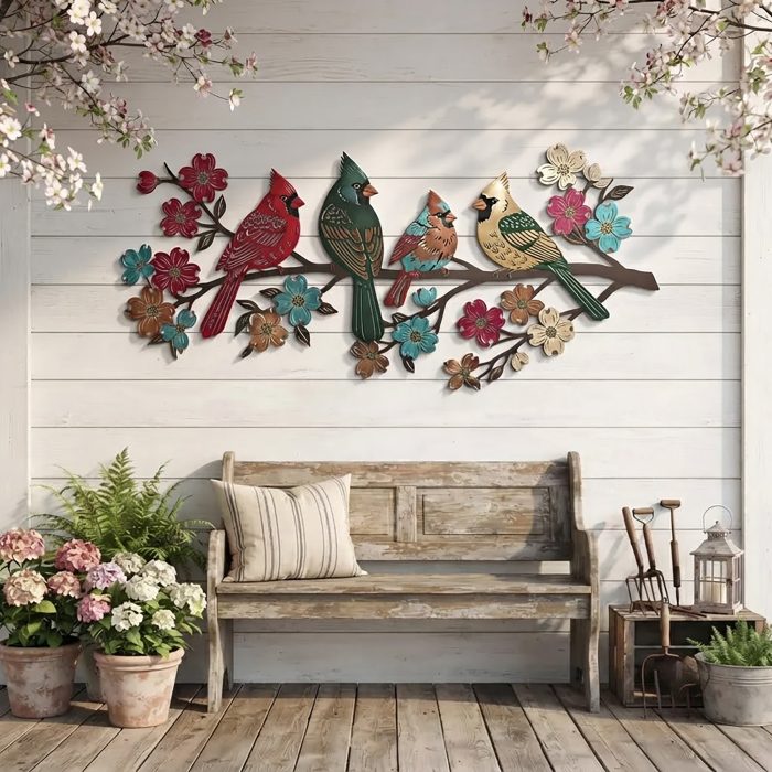Colorful Cardinal Metal Wall Art