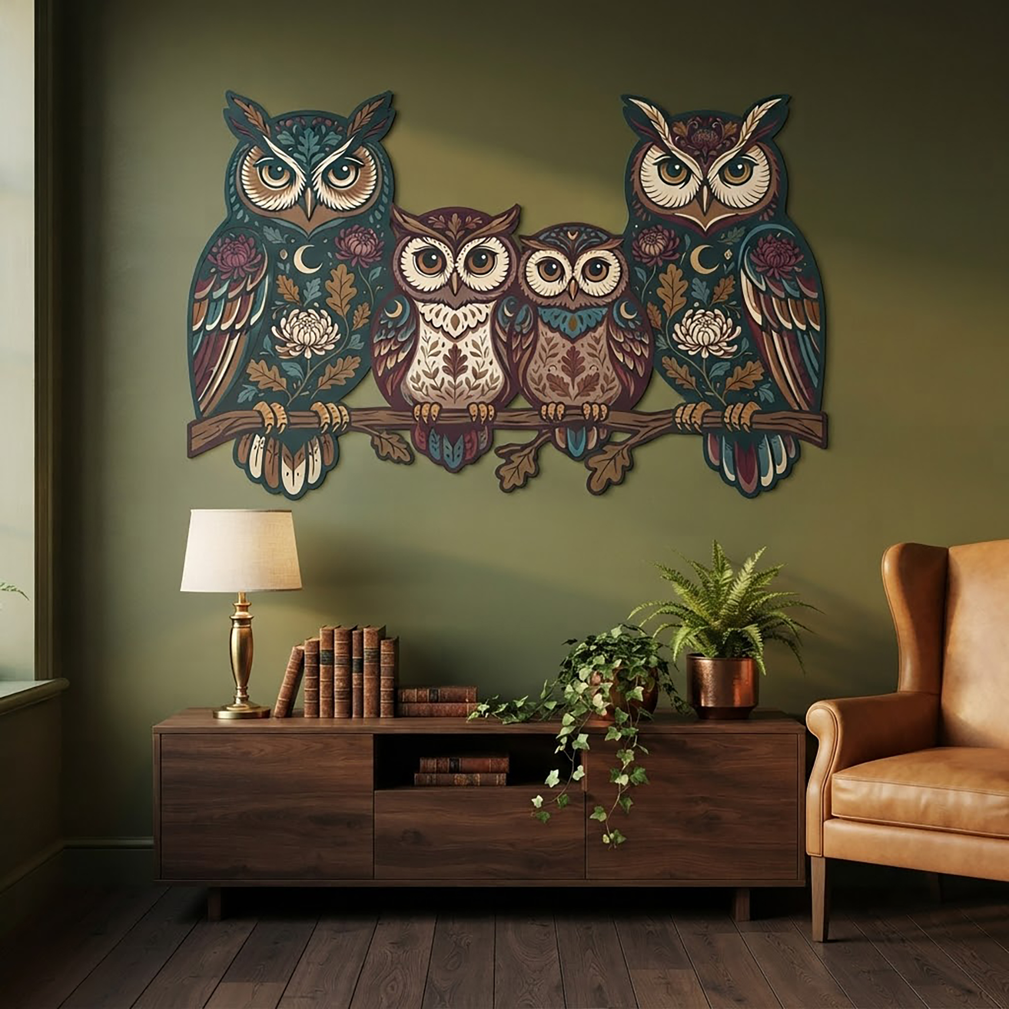 Owl Family Metal Wall Art
