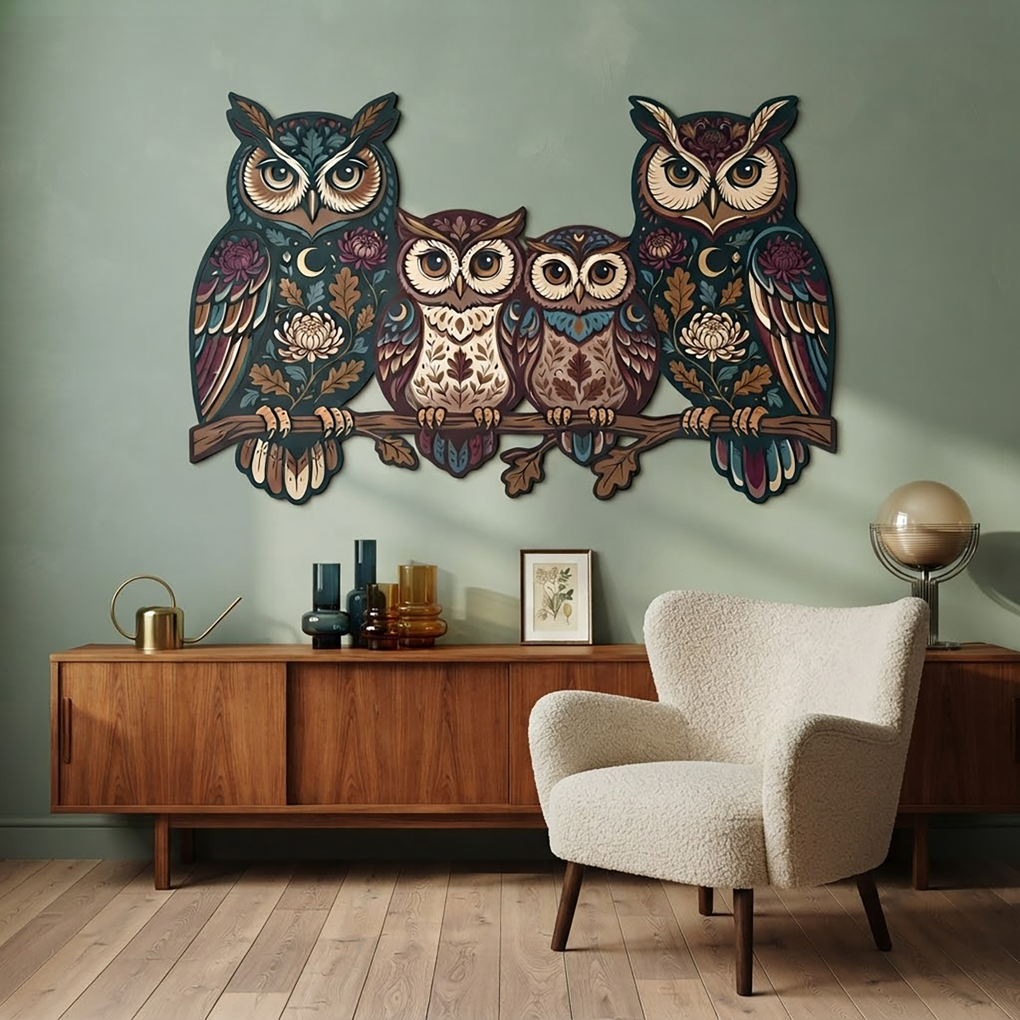 Owl Family Metal Wall Art - product view 3
