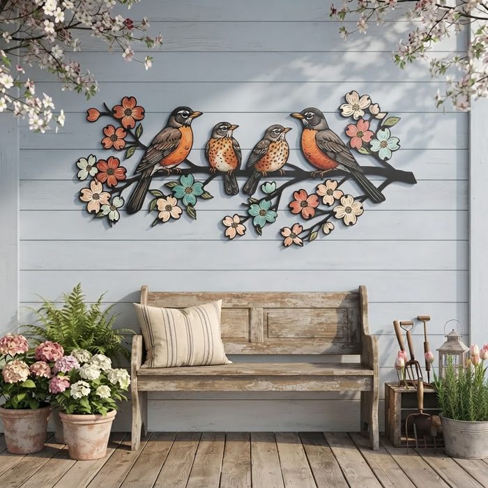 Robin Family Metal Wall Art