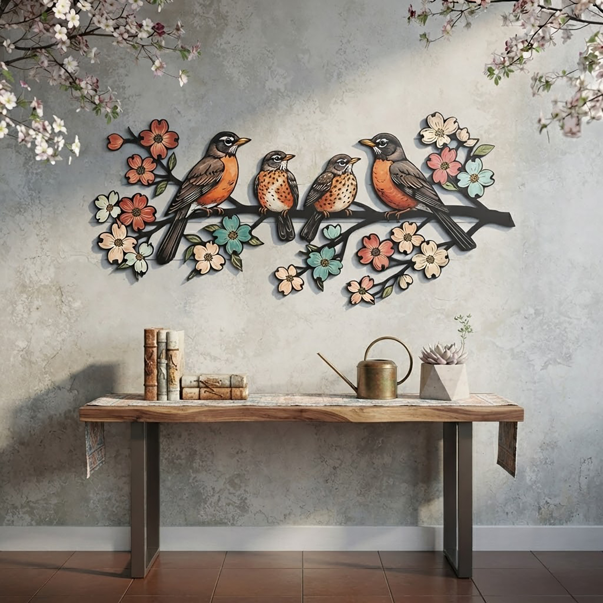 Robin Family Metal Wall Art - product view 2