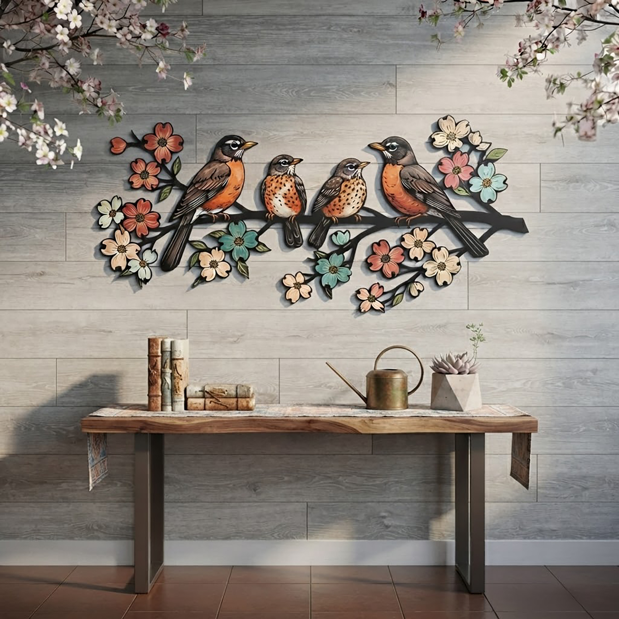 Robin Family Metal Wall Art - product view 3