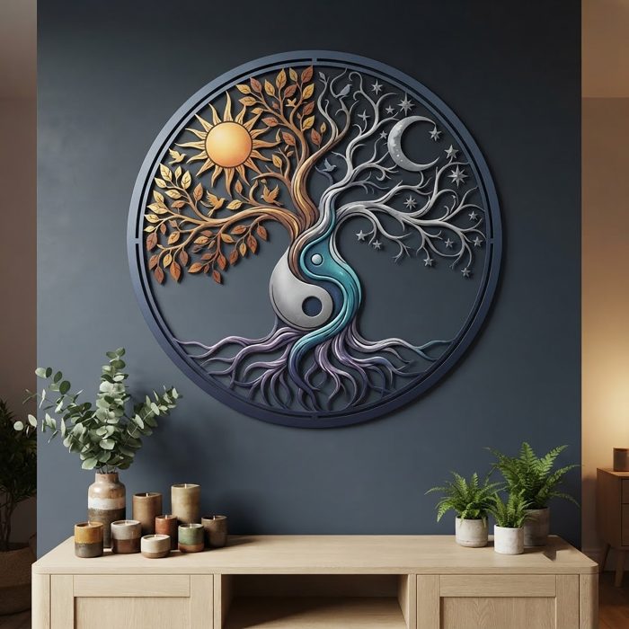 Yin Yang Tree of Life Metal Wall Art