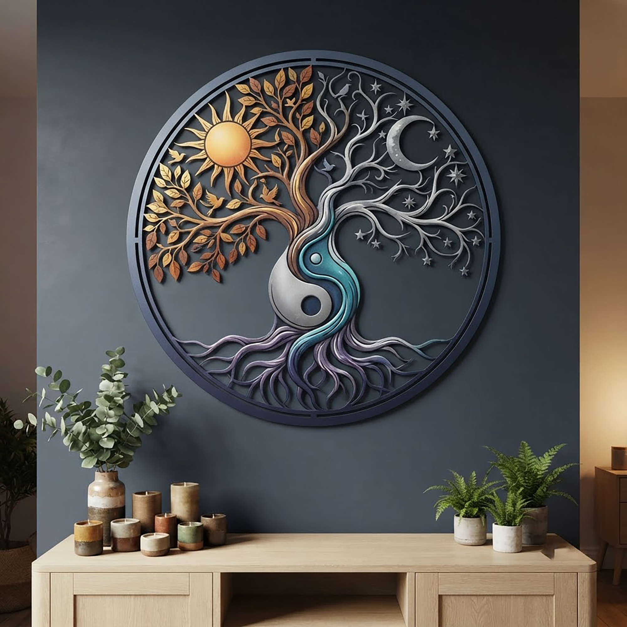 Yin Yang Tree of Life Metal Wall Art