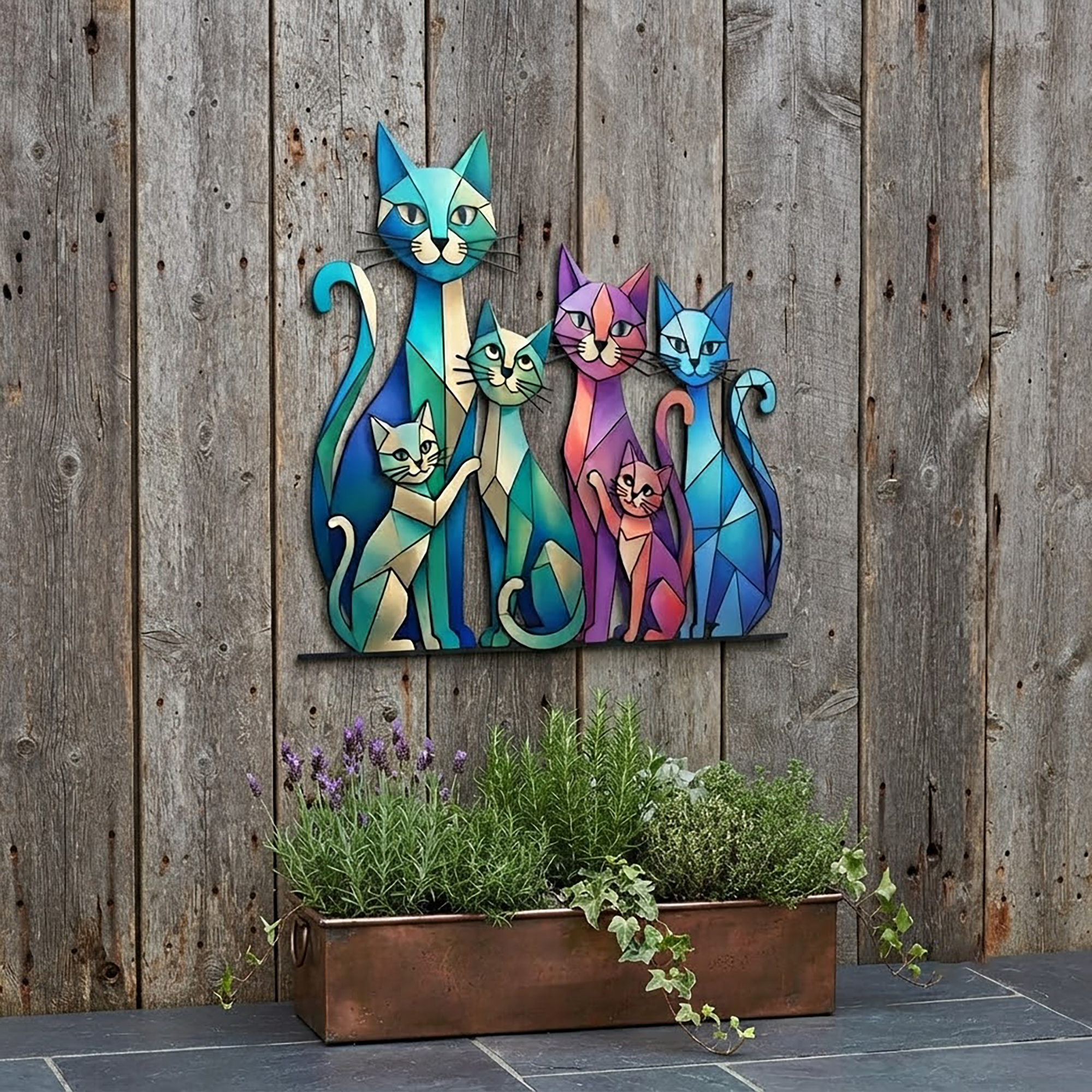 Colorful Cat Family Metal Wall Art - product view 2