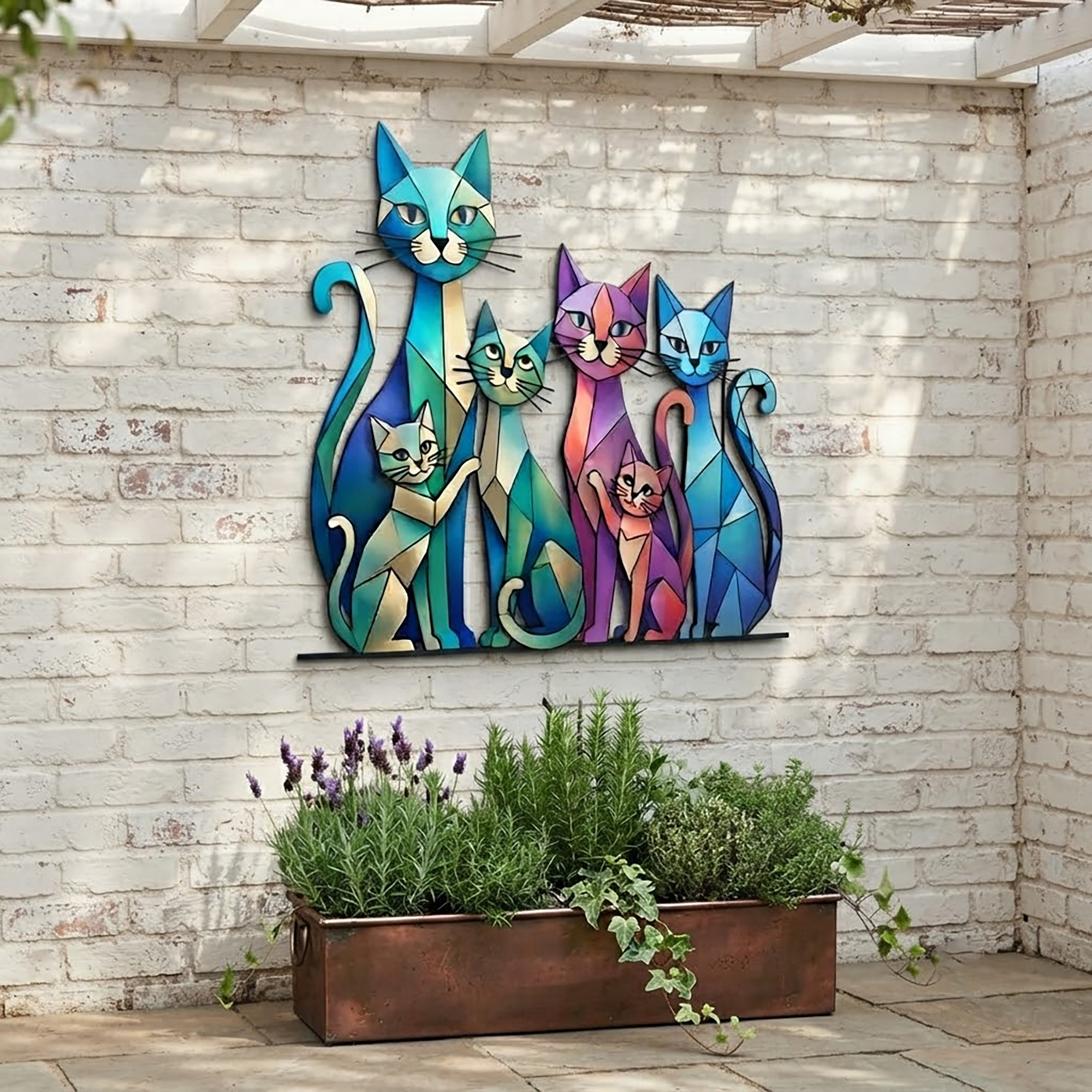 Colorful Cat Family Metal Wall Art - product view 3