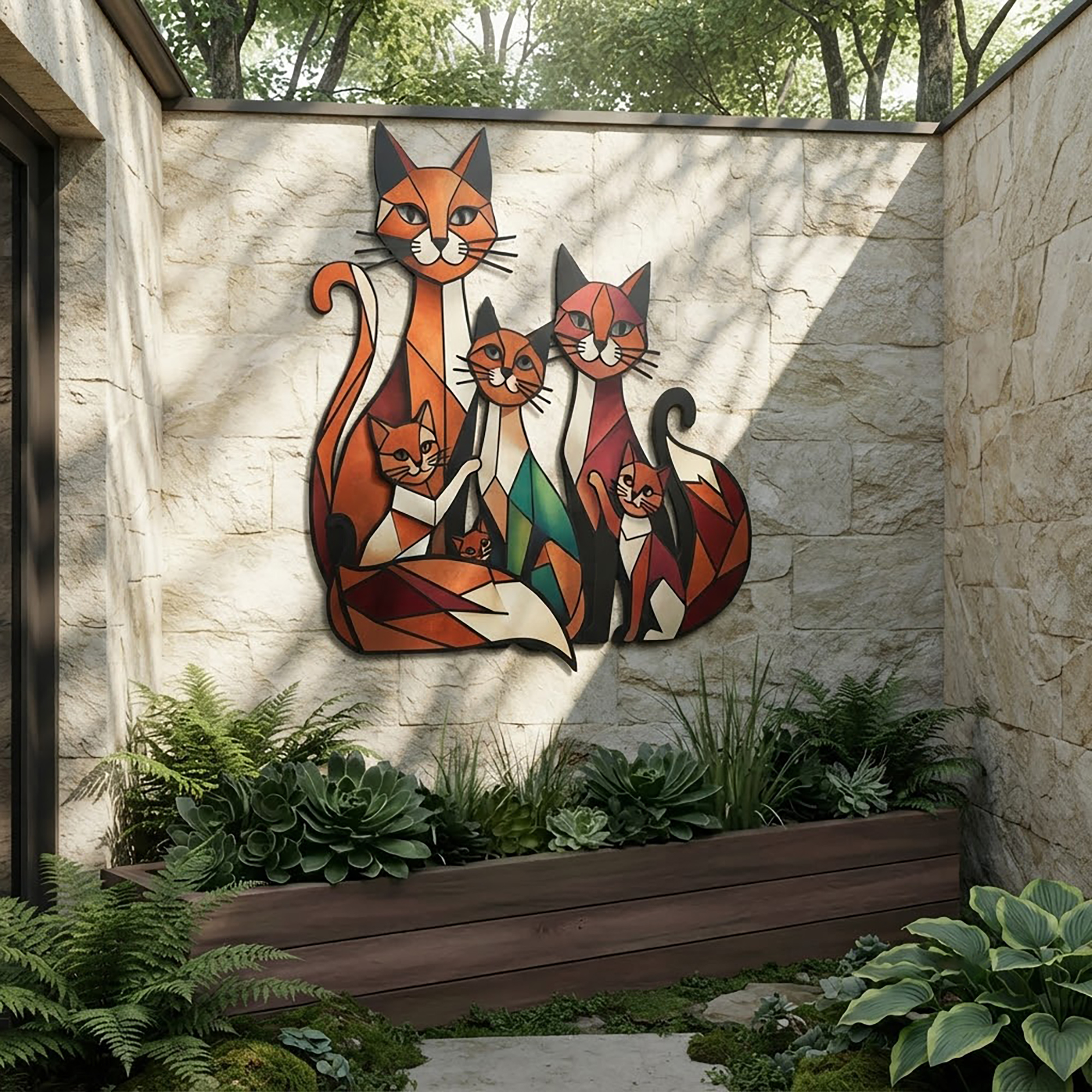 Colorful Cat Family Metal Wall Art