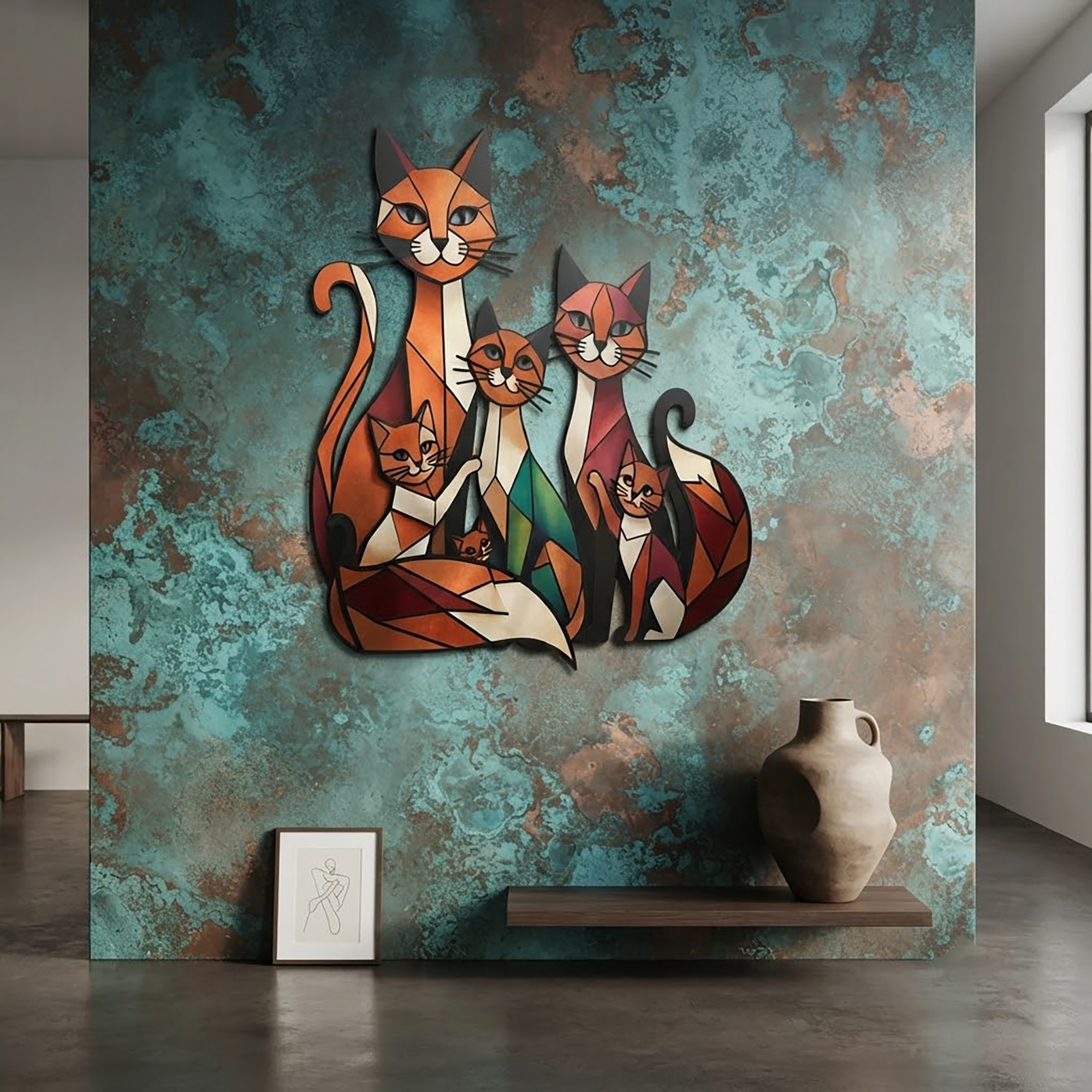 Colorful Cat Family Metal Wall Art - product view 2