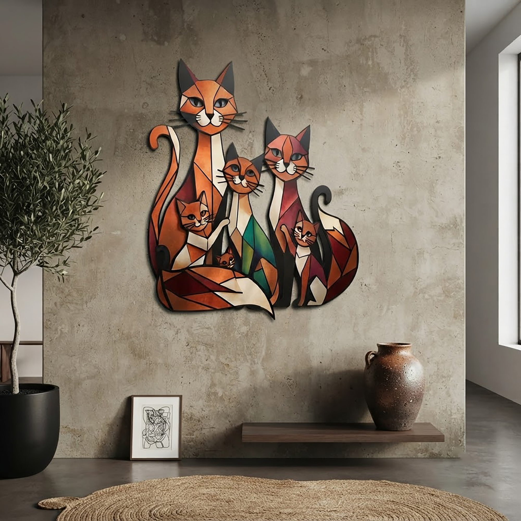 Colorful Cat Family Metal Wall Art - product view 3