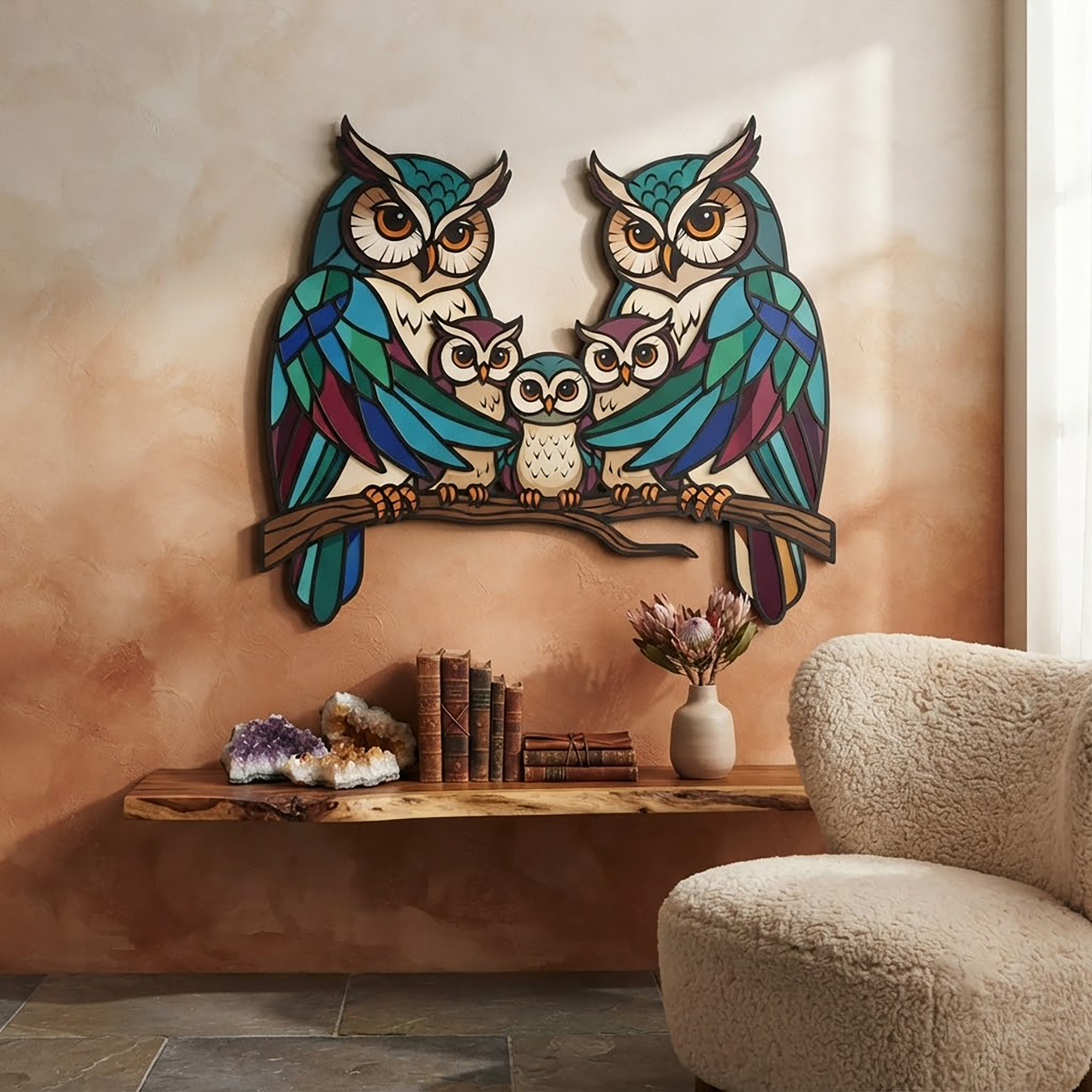 Owl Family Metal Wall Art - product view 2