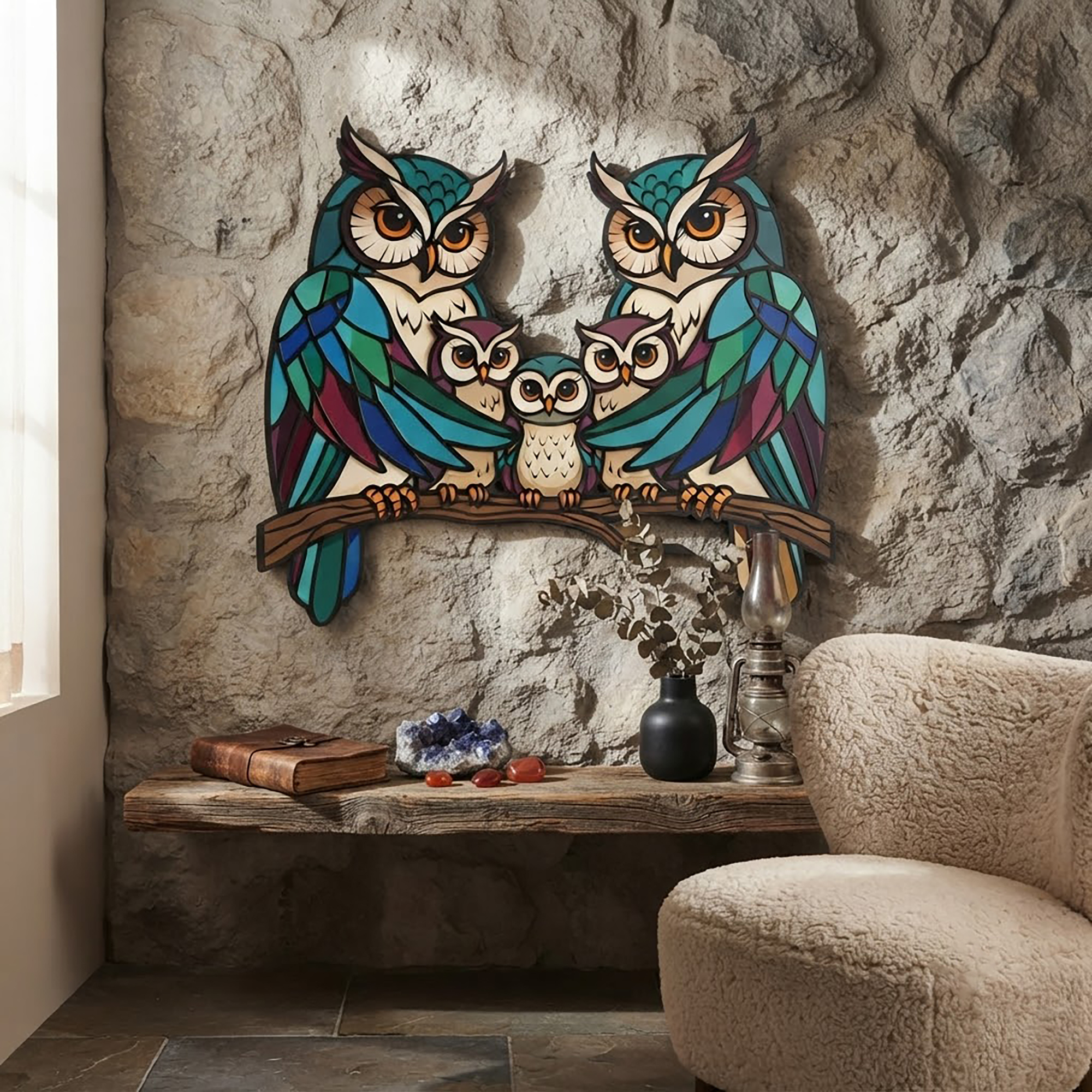 Owl Family Metal Wall Art - product view 3