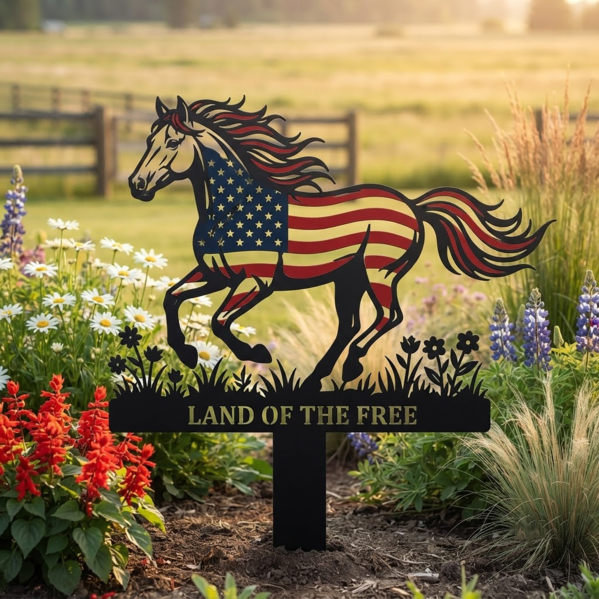 Patriotic Horse Garden Stake