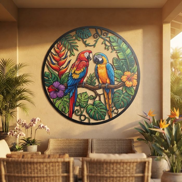 Tropical Parrot Metal Wall Art