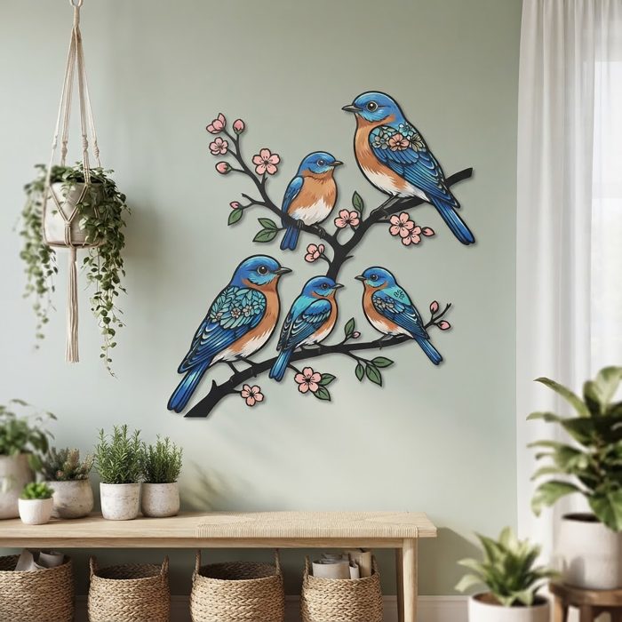 Bluebird Family Metal Wall Art