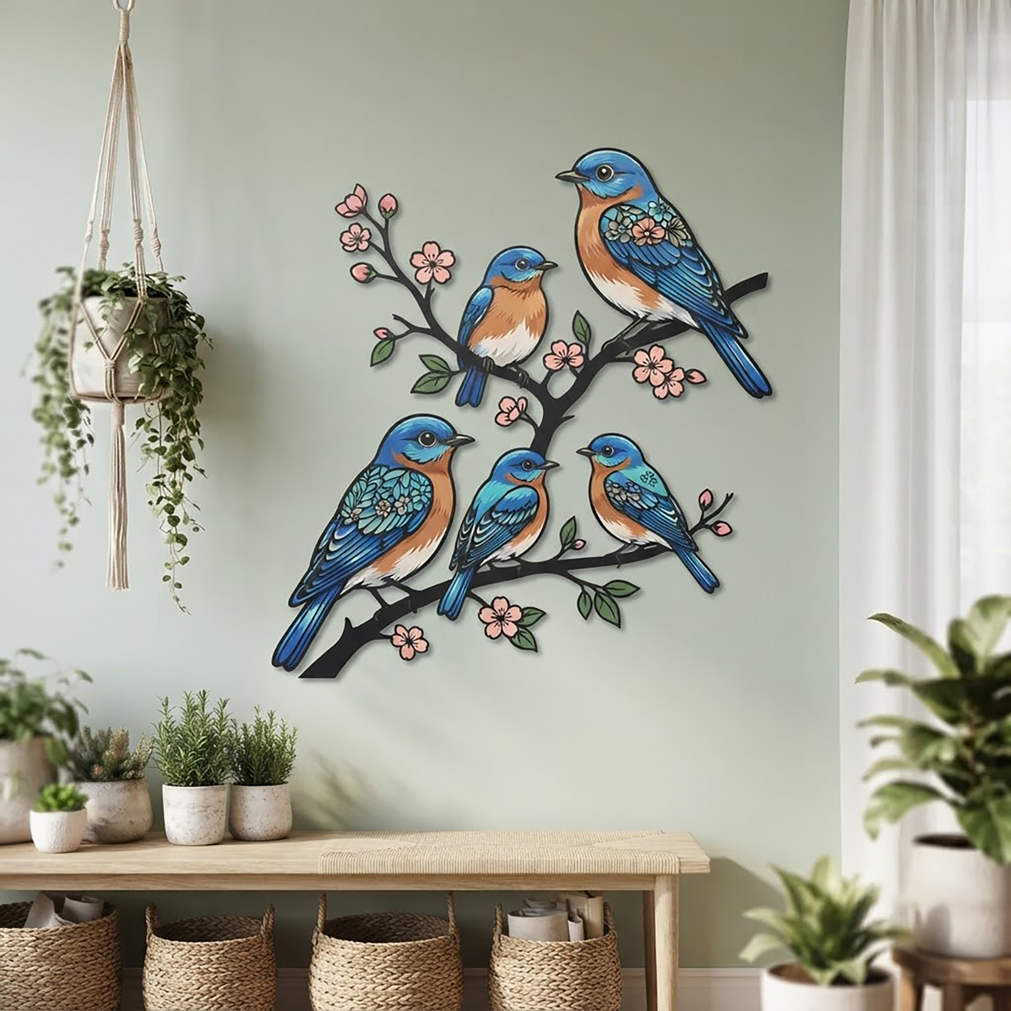Bluebird Family Metal Wall Art