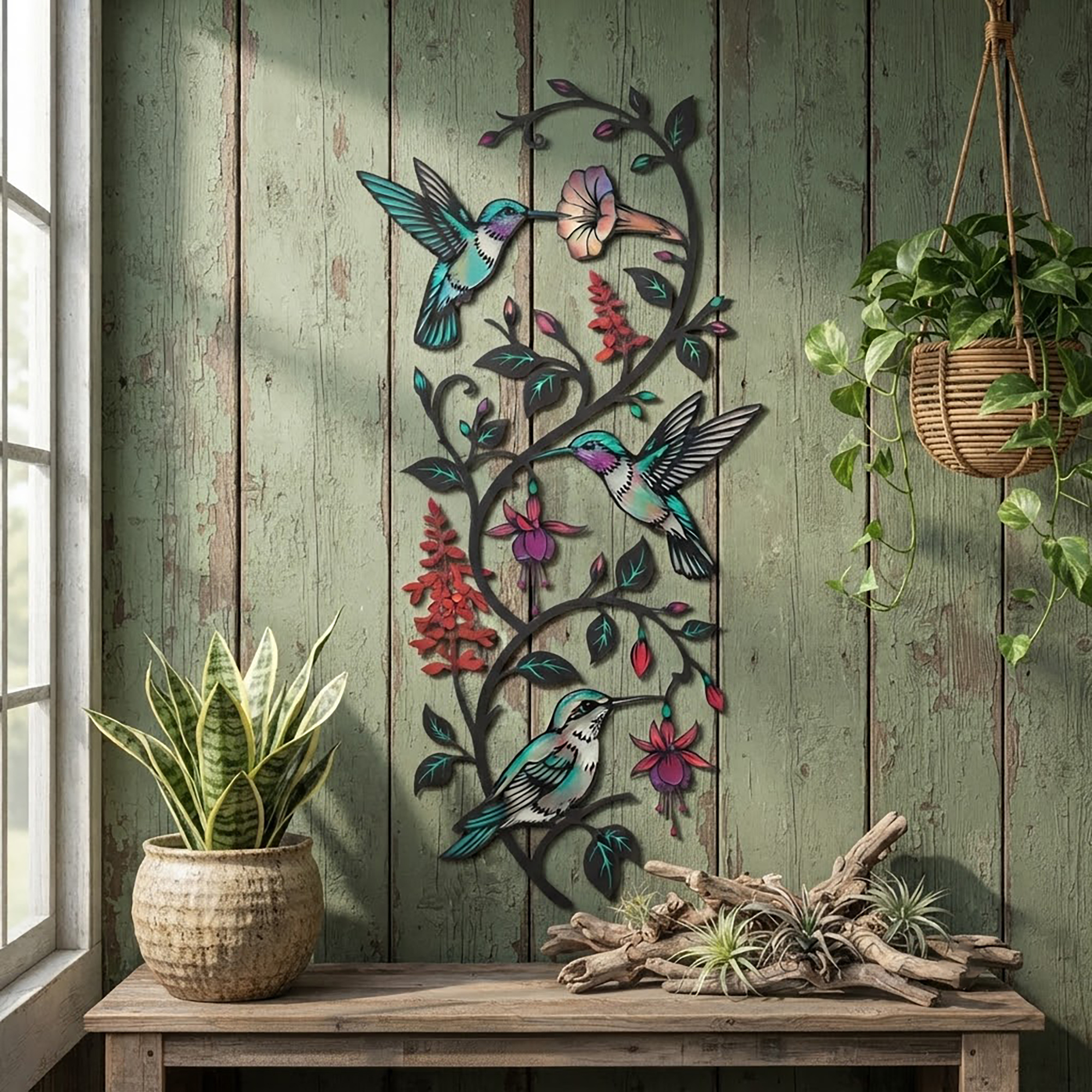 Hummingbird Vertical Metal Wall Art - product view 3