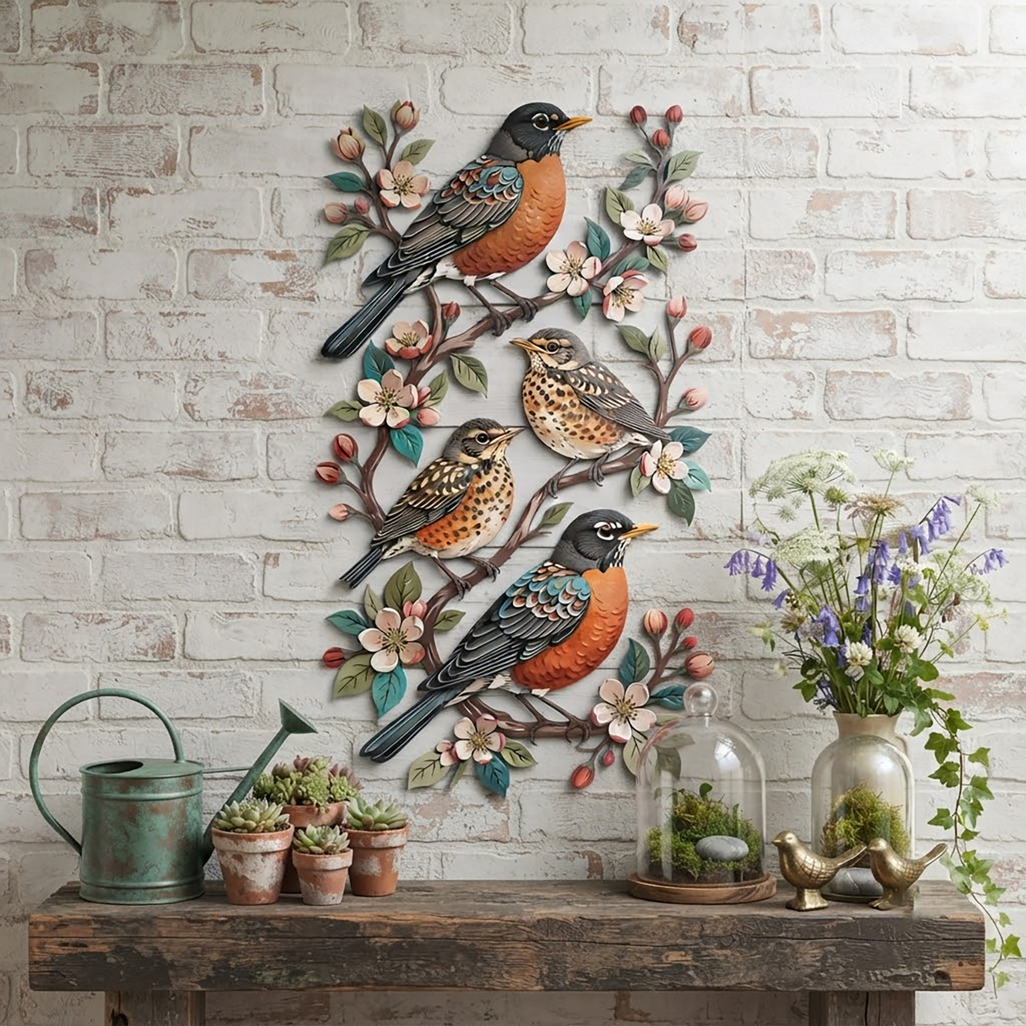 Robin Bird Family Metal Wall Art - product view 3
