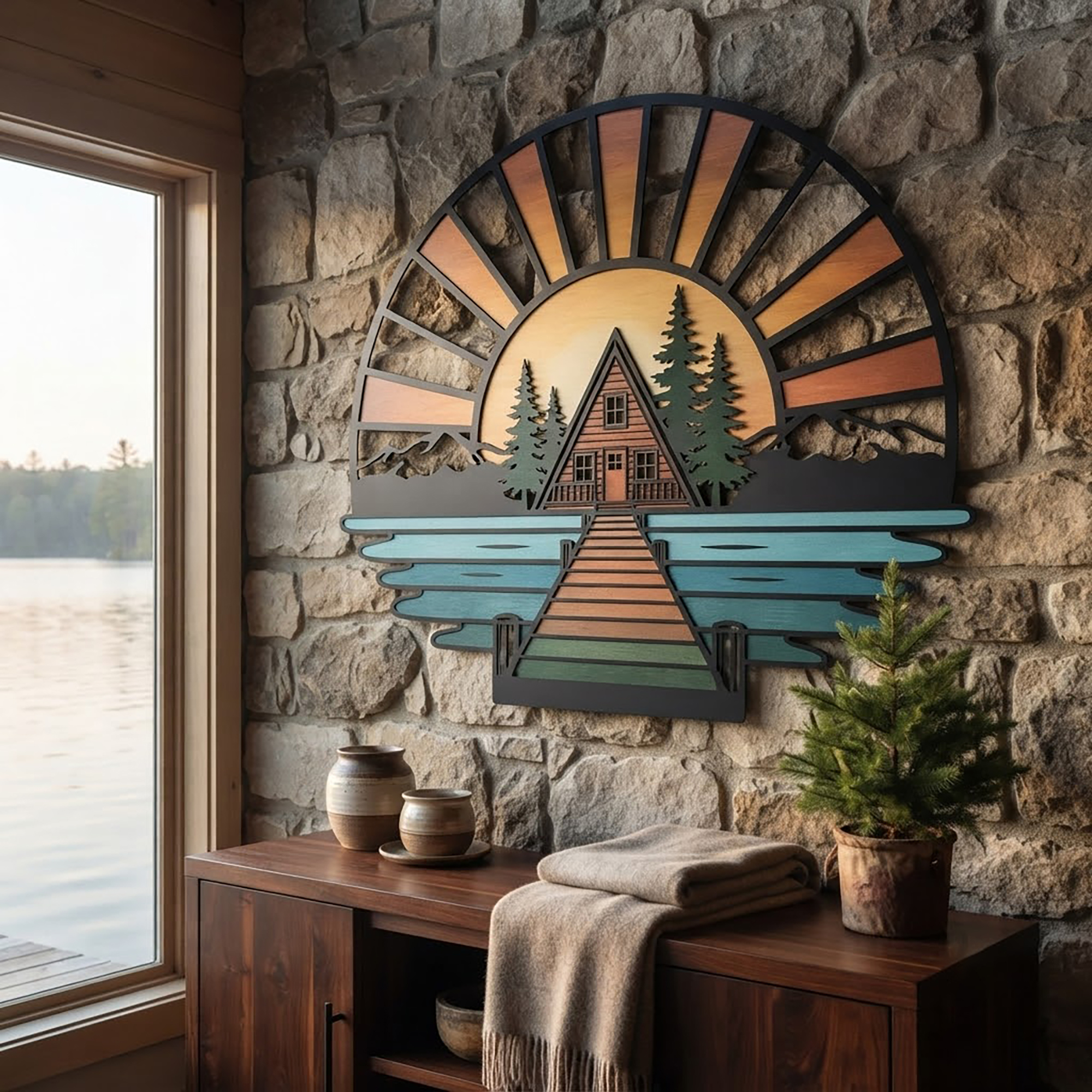 Lake Cabin Metal Wall Art