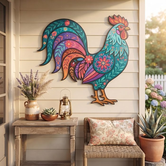 Colorful Rooster Metal Wall Art